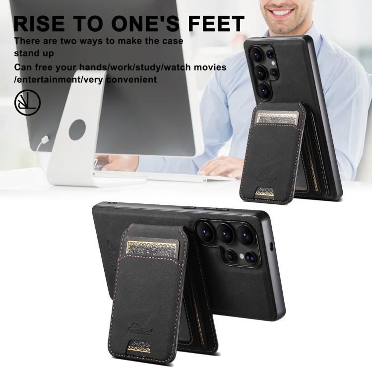 Suteni H16 Litchi Texture Leather Detachable Wallet Back Phone Case, For Samsung Galaxy S25 5G���...