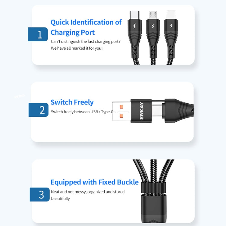 ENKAY 6-in-1 5A USB / Type-C to Type-C / 8 Pin / Micro USB Multifunction Fast Charging Cable, 1m, 2m