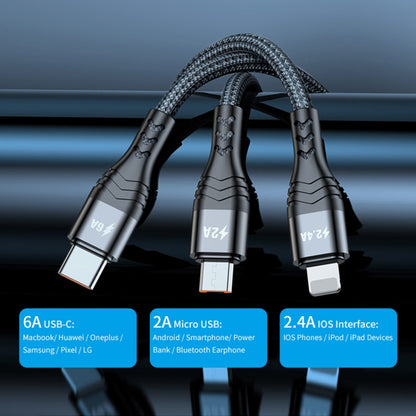ENKAY 3-in-1 6A USB to Type-C / 8 Pin / Micro USB Multifunction Fast Charging Cable, 1m, 2m