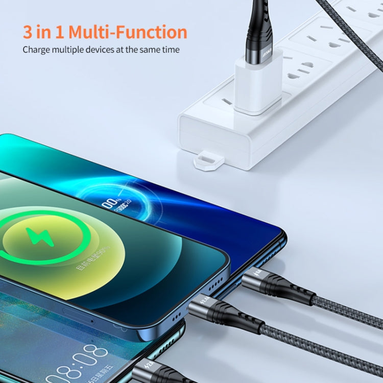 ENKAY 3-in-1 6A USB to Type-C / 8 Pin / Micro USB Multifunction Fast Charging Cable, 1m, 2m