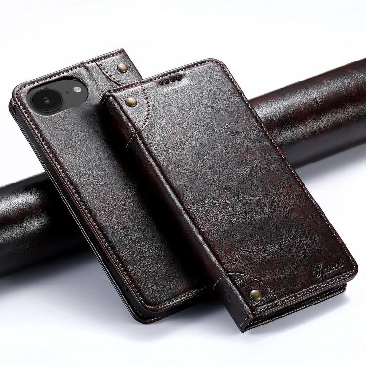 Suteni Baroque Calf Texture Buckle Wallet Leather Phone Case