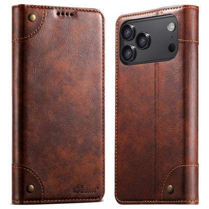 Suteni Baroque Calf Texture Buckle Wallet Leather Phone Case