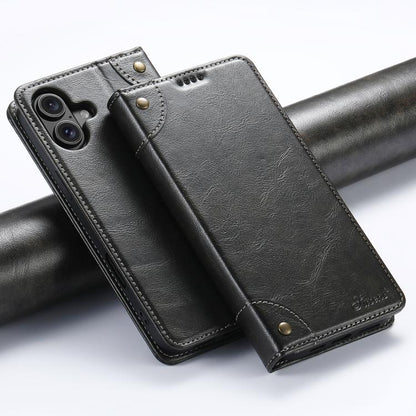 Suteni Baroque Calf Texture Buckle Wallet Leather Phone Case