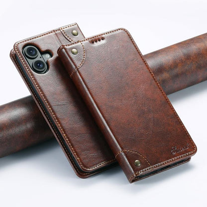 Suteni Baroque Calf Texture Buckle Wallet Leather Phone Case