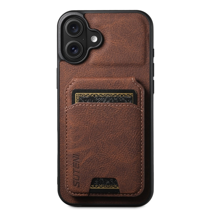 Suteni H02 Litchi Leather Card Wallet Stand Back Phone Case, For iPhone 16e, For iPhone 16 Pro Ma...