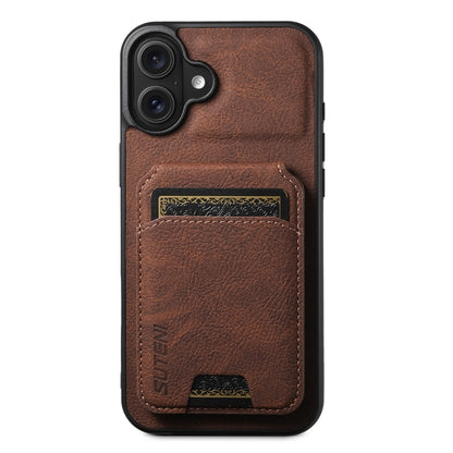 Suteni H02 Litchi Leather Card Wallet Stand Back Phone Case, For iPhone 16e, For iPhone 16 Pro Ma...