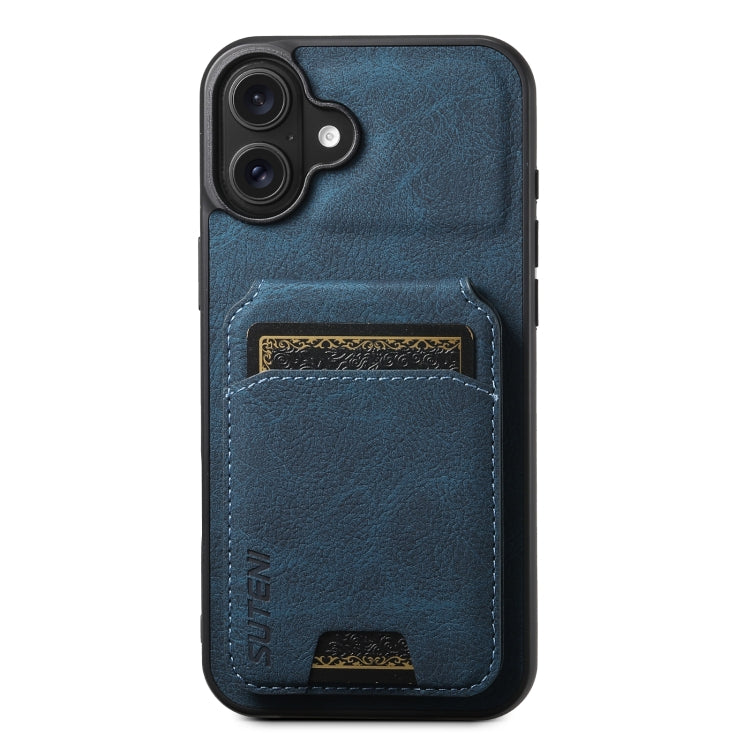 Suteni H02 Litchi Leather Card Wallet Stand Back Phone Case, For iPhone 16e, For iPhone 16 Pro Ma...