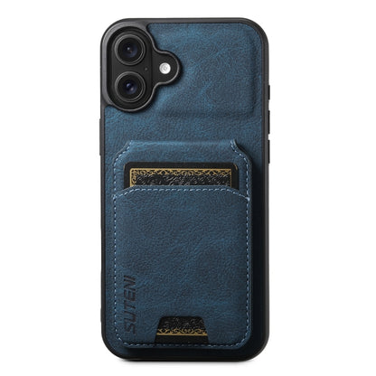 Suteni H02 Litchi Leather Card Wallet Stand Back Phone Case, For iPhone 16e, For iPhone 16 Pro Ma...