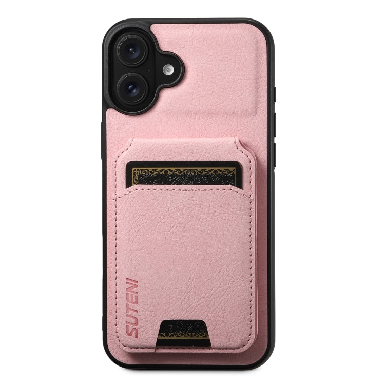 Suteni H02 Litchi Leather Card Wallet Stand Back Phone Case, For iPhone 16e, For iPhone 16 Pro Ma...