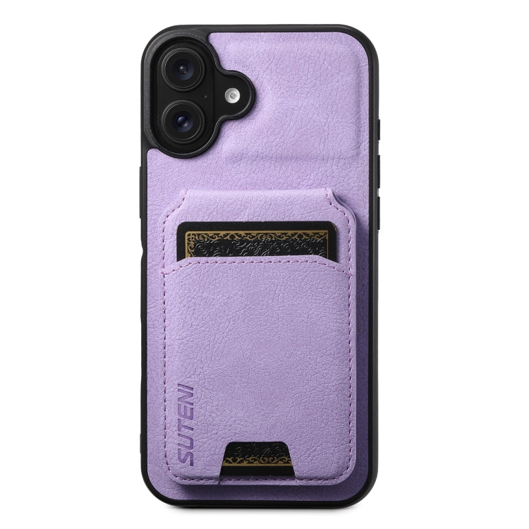 Suteni H02 Litchi Leather Card Wallet Stand Back Phone Case, For iPhone 16e, For iPhone 16 Pro Ma...