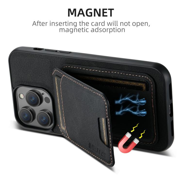 Suteni H02 Litchi Leather Card Wallet Stand Back Phone Case, For iPhone 16e, For iPhone 16 Pro Ma...