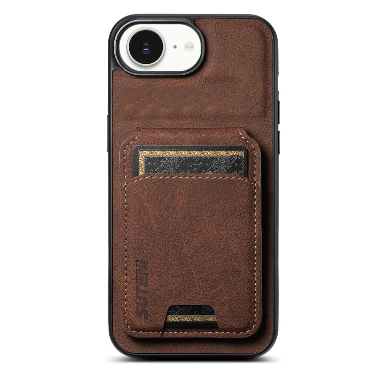 Suteni H02 Litchi Leather Card Wallet Stand Back Phone Case, For iPhone 16e, For iPhone 16 Pro Ma...