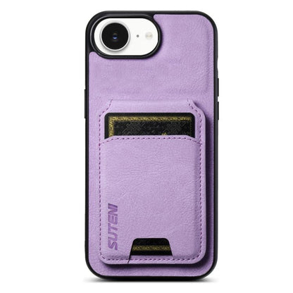 Suteni H02 Litchi Leather Card Wallet Stand Back Phone Case, For iPhone 16e, For iPhone 16 Pro Ma...