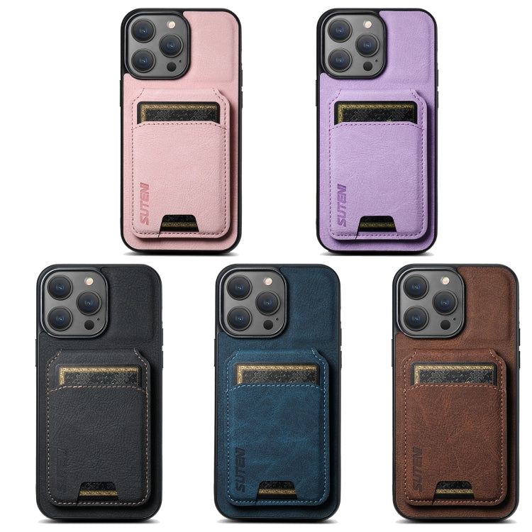 Suteni H02 Litchi Leather Card Wallet Stand Back Phone Case, For iPhone 16e, For iPhone 16 Pro Ma...