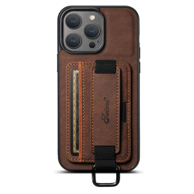 Suteni H13 Litchi Leather Wrist Strap Wallet Back Phone Case, For iPhone 16e, For iPhone 16 Pro M...