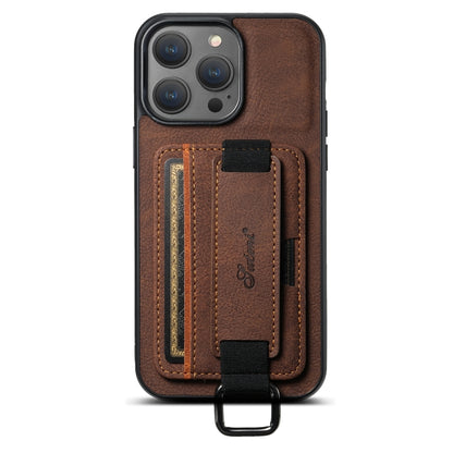 Suteni H13 Litchi Leather Wrist Strap Wallet Back Phone Case, For iPhone 16e, For iPhone 16 Pro M...