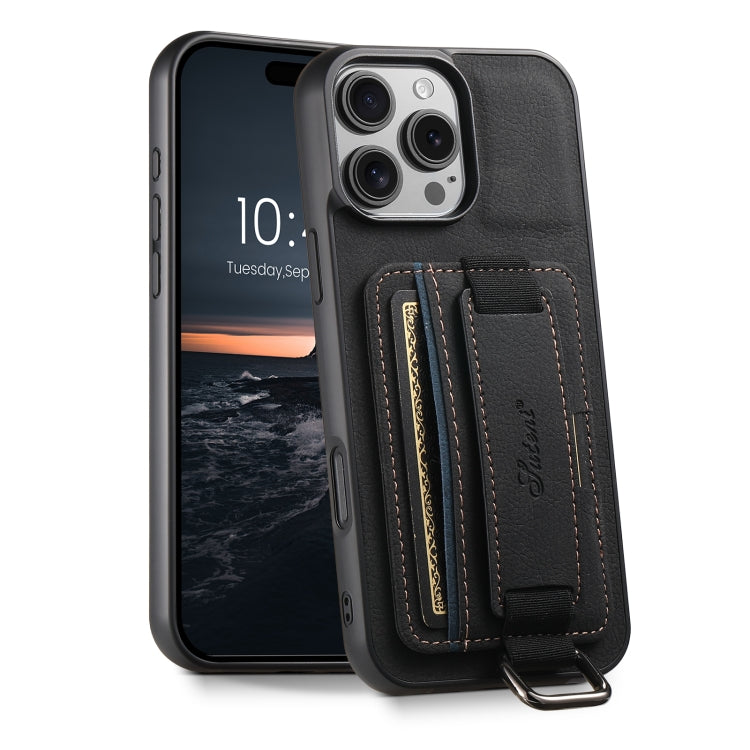 Suteni H13 Litchi Leather Wrist Strap Wallet Back Phone Case, For iPhone 16e, For iPhone 16 Pro M...