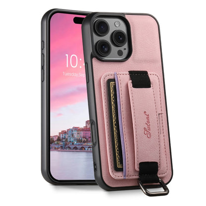 Suteni H13 Litchi Leather Wrist Strap Wallet Back Phone Case, For iPhone 16e, For iPhone 16 Pro M...