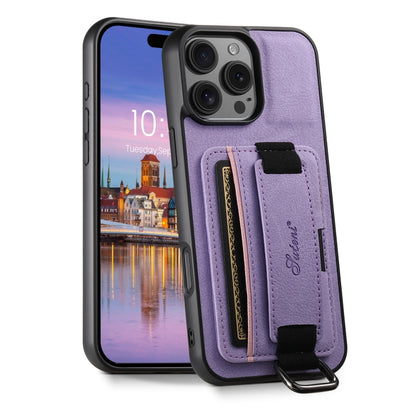 Suteni H13 Litchi Leather Wrist Strap Wallet Back Phone Case, For iPhone 16e, For iPhone 16 Pro M...