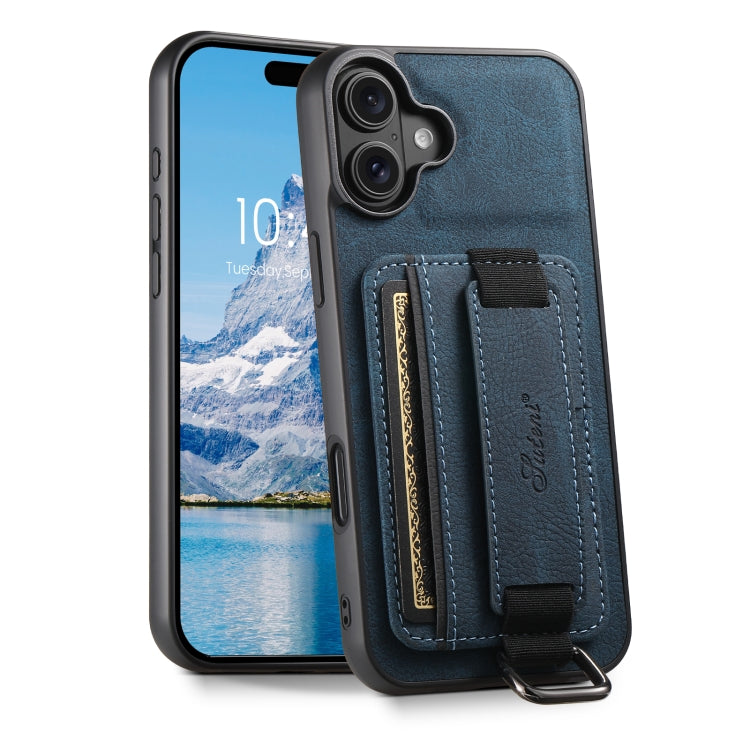 Suteni H13 Litchi Leather Wrist Strap Wallet Back Phone Case, For iPhone 16e, For iPhone 16 Pro M...