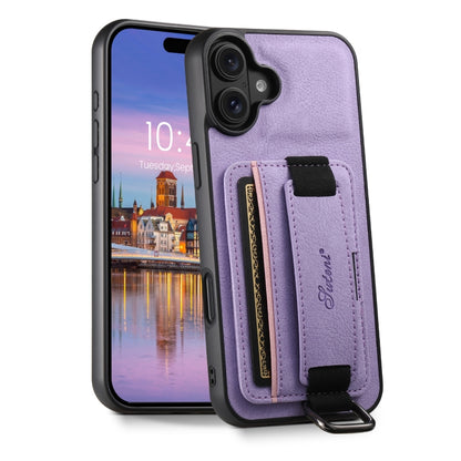 Suteni H13 Litchi Leather Wrist Strap Wallet Back Phone Case, For iPhone 16e, For iPhone 16 Pro M...