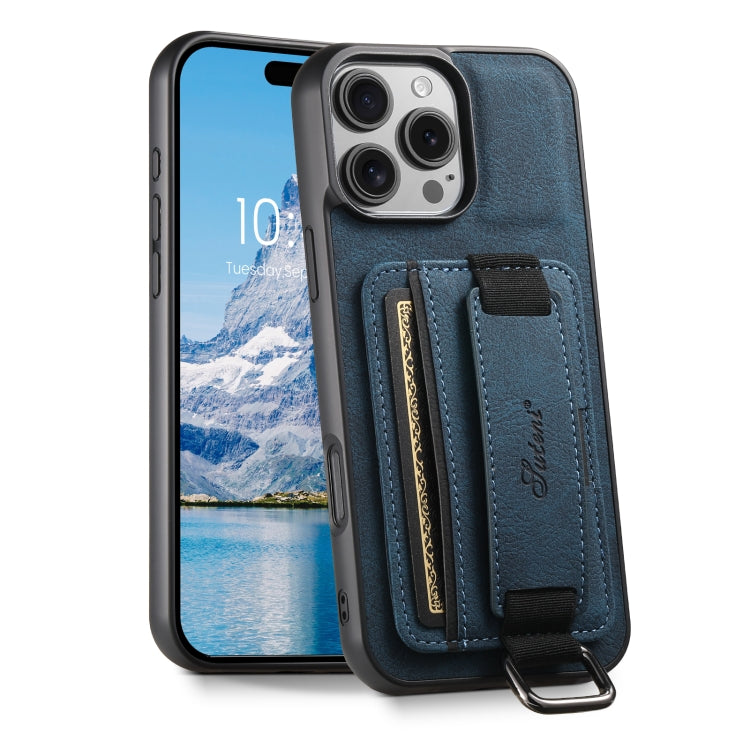 Suteni H13 Litchi Leather Wrist Strap Wallet Back Phone Case, For iPhone 16e, For iPhone 16 Pro M...