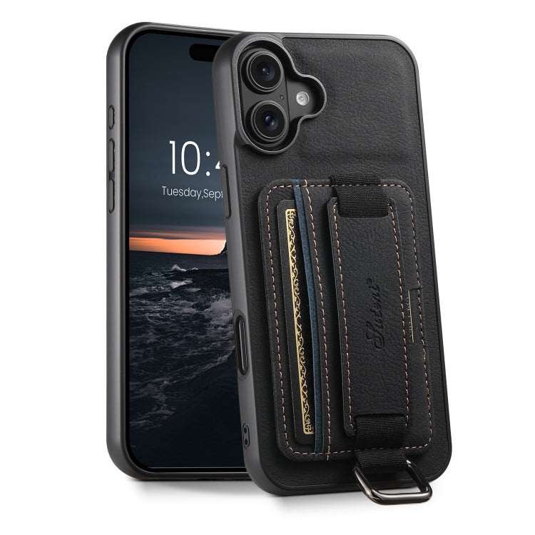 Suteni H13 Litchi Leather Wrist Strap Wallet Back Phone Case, For iPhone 16e, For iPhone 16 Pro M...