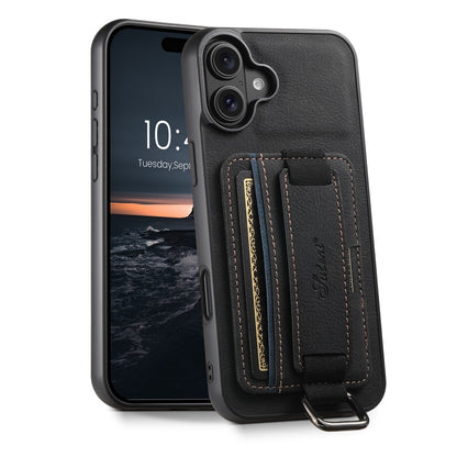Suteni H13 Litchi Leather Wrist Strap Wallet Back Phone Case, For iPhone 16e, For iPhone 16 Pro M...