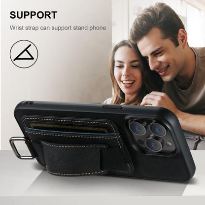 Suteni H13 Litchi Leather Wrist Strap Wallet Back Phone Case, For iPhone 16e, For iPhone 16 Pro M...
