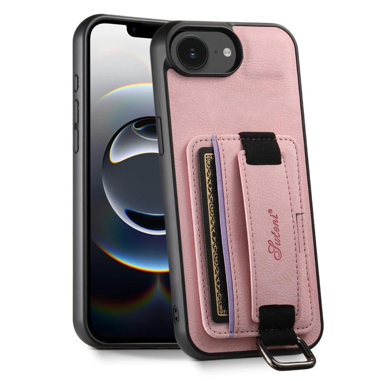 Suteni H13 Litchi Leather Wrist Strap Wallet Back Phone Case, For iPhone 16e, For iPhone 16 Pro M...