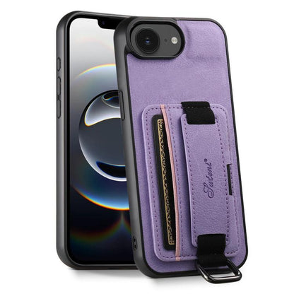 Suteni H13 Litchi Leather Wrist Strap Wallet Back Phone Case, For iPhone 16e, For iPhone 16 Pro M...
