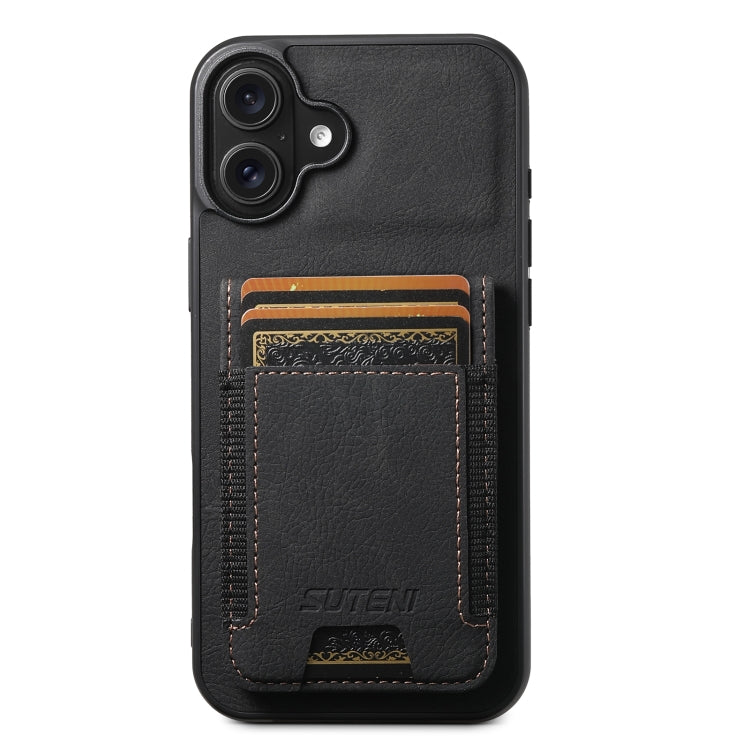 Suteni H03 Litchi Leather Card Bag Stand Back Phone Case, For iPhone 16e, For iPhone 16 Pro Max��...
