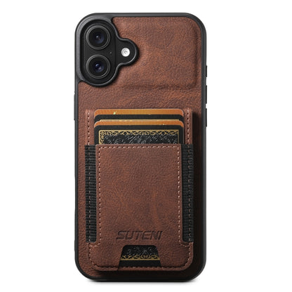 Suteni H03 Litchi Leather Card Bag Stand Back Phone Case, For iPhone 16e, For iPhone 16 Pro Max��...