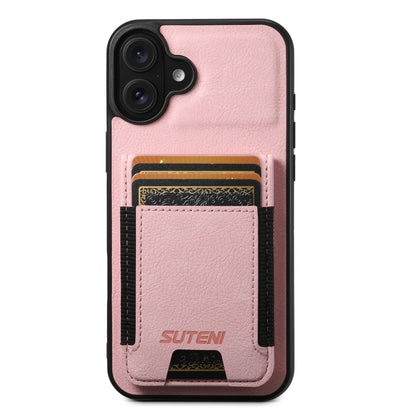 Suteni H03 Litchi Leather Card Bag Stand Back Phone Case, For iPhone 16e, For iPhone 16 Pro Max��...