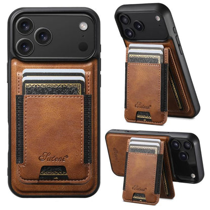 Suteni H17 Oil Eax Leather MagSafe Detachable Wallet Phone Case
