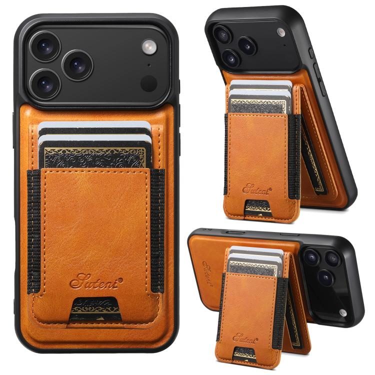 Suteni H17 Oil Eax Leather MagSafe Detachable Wallet Phone Case