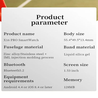X16pro 1.53 inch Color Screen Smart Watch