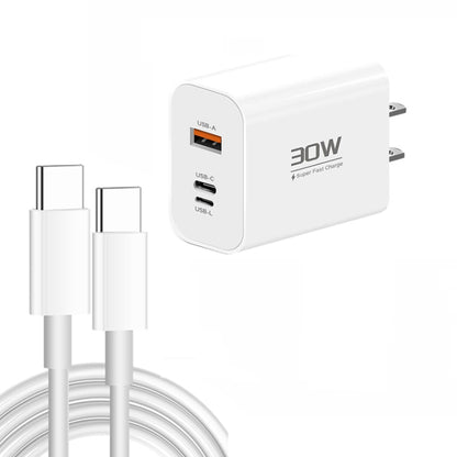 PD30W USB-C / Type-C + 8 Pin + USB Charger with Double Headed Type-C Data Cable