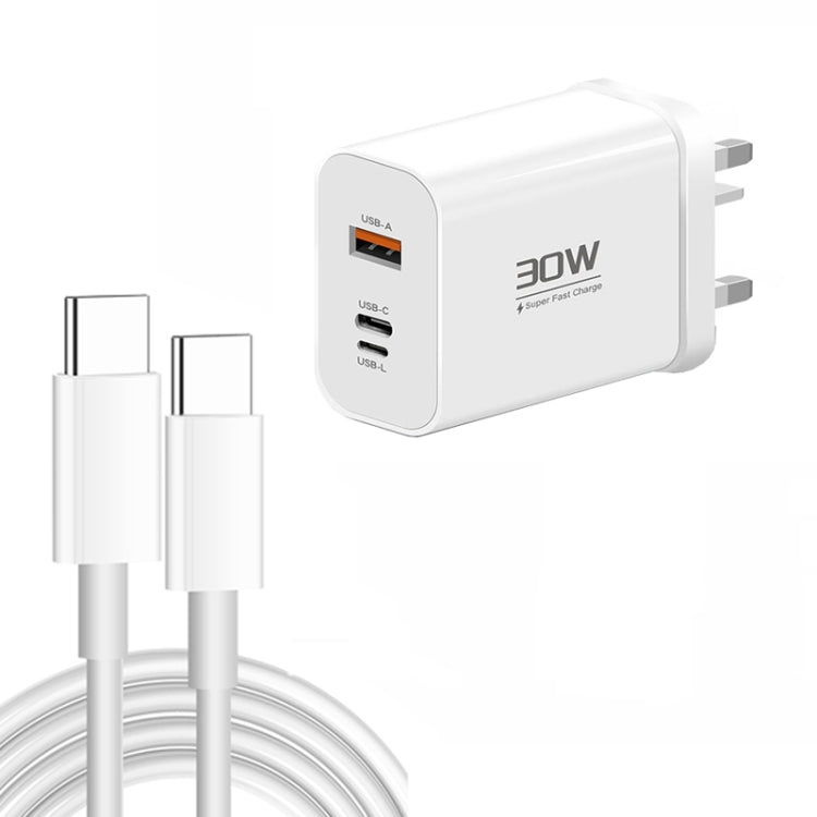 PD30W USB-C / Type-C + 8 Pin + USB Charger with Double Headed Type-C Data Cable