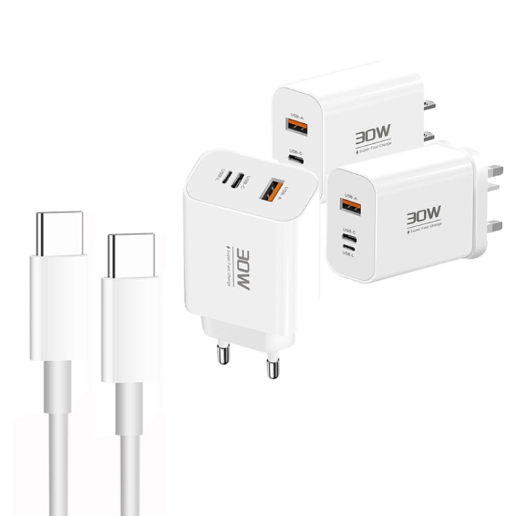 PD30W USB-C / Type-C + 8 Pin + USB Charger with Double Headed Type-C Data Cable