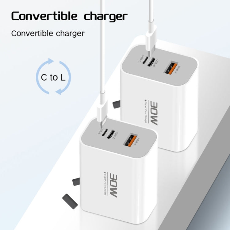 PD30W USB-C / Type-C + 8 Pin + USB Charger with Double Headed Type-C Data Cable