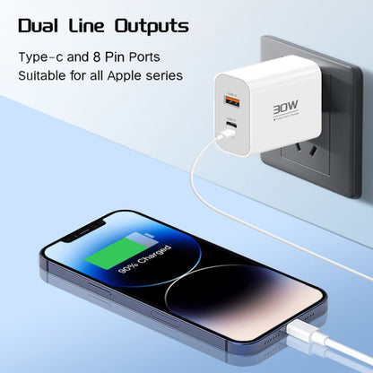 PD30W USB-C / Type-C + 8 Pin + USB Charger with Double Headed Type-C Data Cable