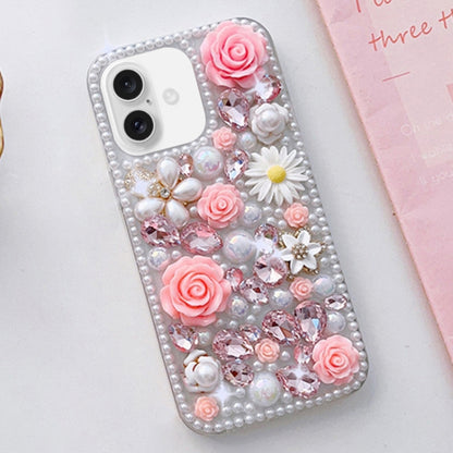 Rose Hand-set Diamond PC Phone Case, For iPhone 16e, For iPhone 16 Pro Max, For iPhone 16 Pro����...