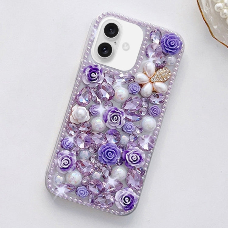 Rose Hand-set Diamond PC Phone Case, For iPhone 16e, For iPhone 16 Pro Max, For iPhone 16 Pro����...