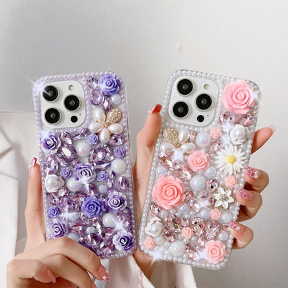 Rose Hand-set Diamond PC Phone Case, For iPhone 16e, For iPhone 16 Pro Max, For iPhone 16 Pro����...