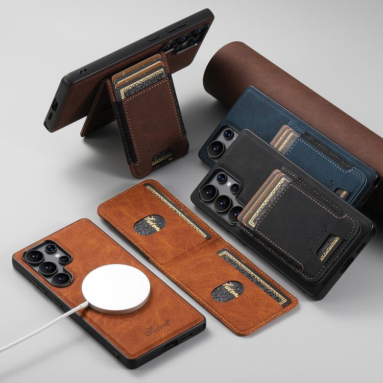 Suteni H17 Litchi Texture Leather MagSafe Detachable Wallet Phone Case, For Samsung Galaxy S25 5G...
