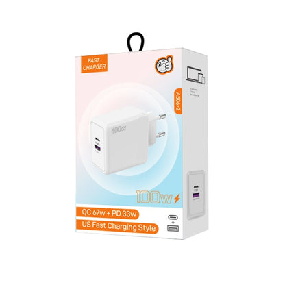 USB 67W / Type-C PD 33W Super fast Charging Full Protocol Mobile Phone Charger, EU Plug, EU Plug