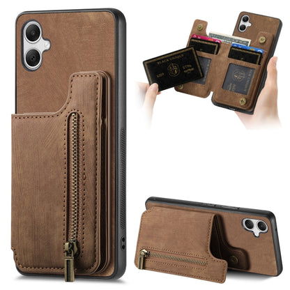 Retro Leather Zipper Wallet Back Phone Case