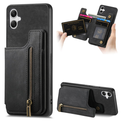 Retro Leather Zipper Wallet Back Phone Case