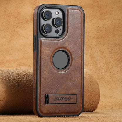Suteni G2 Magsafe Oil Wax Leather Back Phone Case with Holder, For iPhone 16 Pro Max�������������...